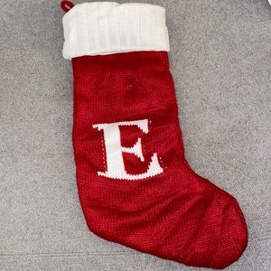 Knit monogrammed “E” Christmas stocking